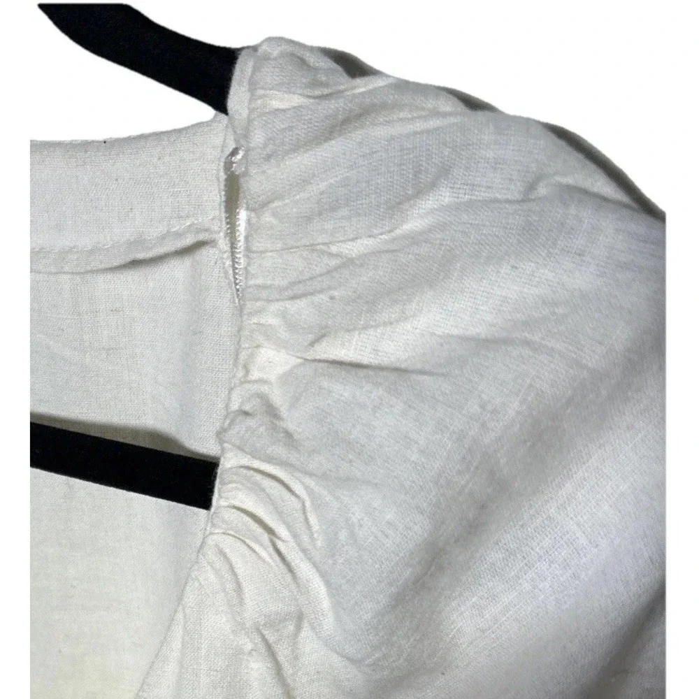TRF‎ Zara Blouse Ivory Cotton Linen Blend Puff Sleeve Women's Size Small